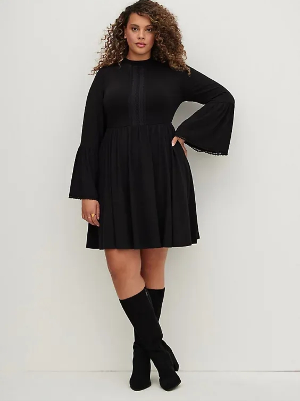 Torrid Size 6 Black Long-Sleeve Fit-and-Flare Dress